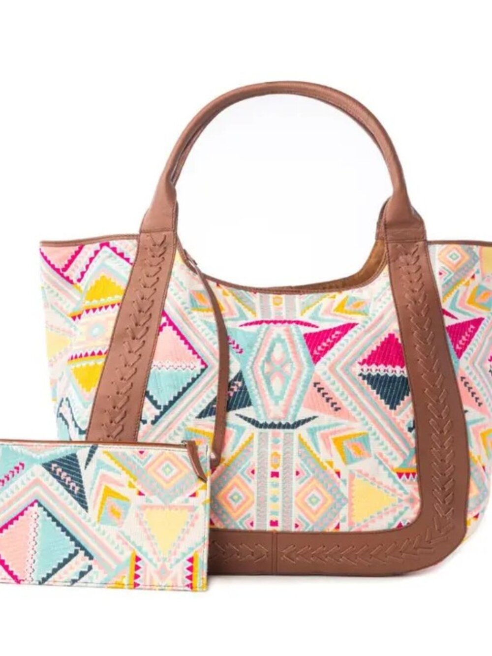 Sedona Horizon Jacquard Tote Bag in Sunset Coral - Picture 2 of 4